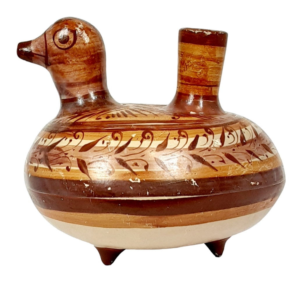 Vintage Tonala Duck Water Jug Mexico Souvenir Folk Art Pottery Earthenware